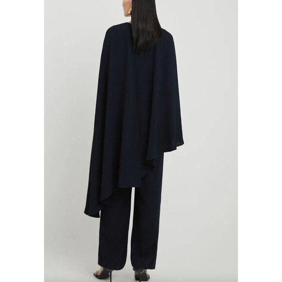 KAREN MILLEN NWT Tailored Asymmetric Draped Cape Straight Leg Jumpsuit Navy 10 - Picture 2 of 13